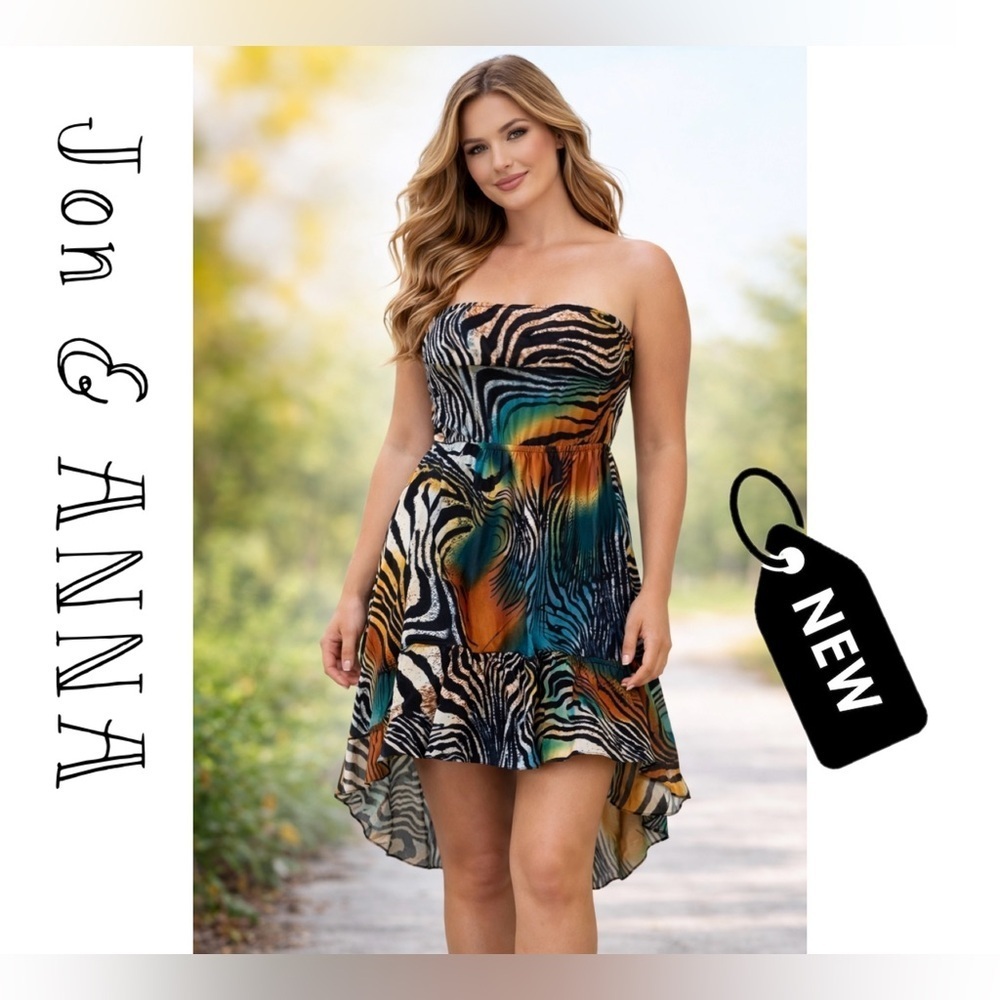 NWT multicolored zebra print strapless hi low dress